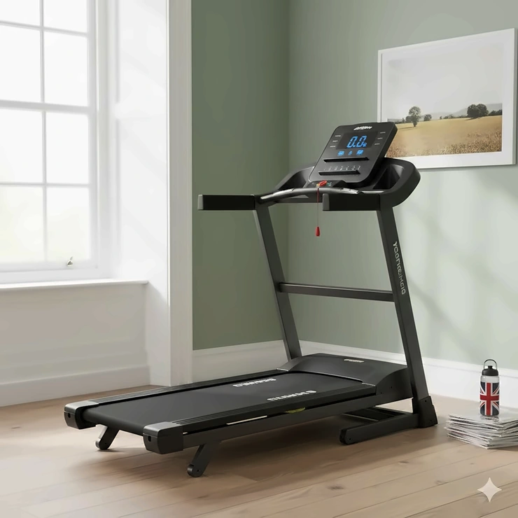 A high-quality memory foam pillow with a breathable bamboo cover on a modern bed with grey linens in a bright British bedroom. folding treadmill under £300 sturdy