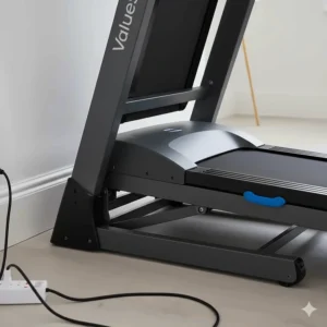 Close-up of a sturdy steel frame on an affordable treadmill, showing long-term value and durability.