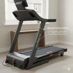 Illustration of a treadmill with adjustable incline settings to increase calorie burn without high costs.