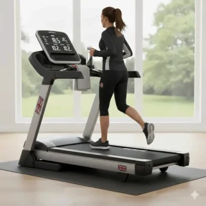 A runner using a treadmill at high speed, highlighting the 18kph+ capacity required by serious athletes.
