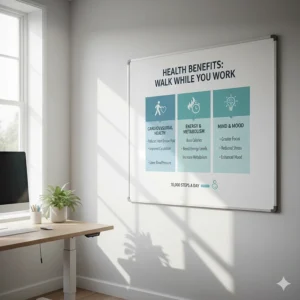 An infographic showing the cardiovascular health benefits of using an under desk treadmill for working from home in the UK.