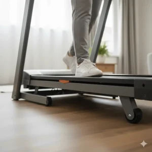 Illustration showing the low step-up height of a walking pad, ideal for those with limited mobility.