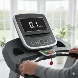 Alt text for image 5: A treadmill console showing a low starting speed of 0.1mph, providing a safe and slow start for older users.