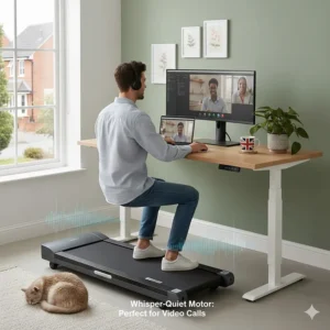 Diagram highlighting the whisper-quiet motor, ideal for making video calls in a shared British flat.