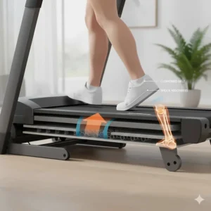 Diagram highlighting the cushioned shock-absorption layers that protect knees and ankles.