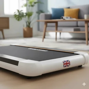 Detail shot of the durable alloy frame and non-slip running belt of an affordable foldable walking pad.