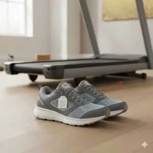 A pair of supportive orthopaedic trainers suitable for using a treadmill with knee problems.