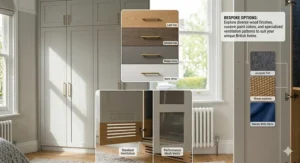 Bespoke finish options for a storage friendly treadmill wardrobe including light oak, smoked oak, and modern grey to suit UK interior design.