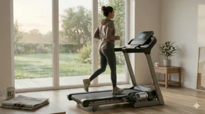 The sturdy steel frame of a home treadmill featuring a silent motor, engineered for long-term durability and stability.