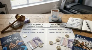 A comparison table showing iFit monthly and annual subscription costs in British Pounds, including VAT.