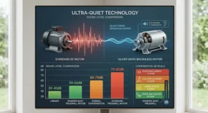 Close-up diagram of a brushless whisper quiet motor designed for silent operation during home workouts.