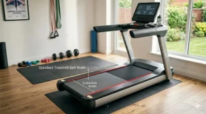 Technical diagram of a reinforced steel frame on a heavy-duty treadmill designed for high weight capacities.