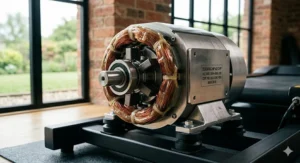 Close-up of a powerful 4.0 CHP motorised engine on a high performance treadmill suitable for British long-distance runners.