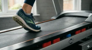 Detailed view of the JTX Sprint-9 Cushion Zone running deck and BlackDiamond belt, designed for joint protection during high-impact runs.