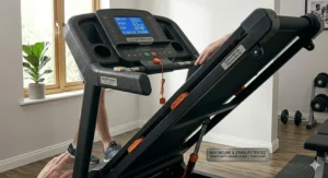 Side profile of a treadmill deck at a 15% power incline, showing the robust hydraulic lift and heavy-gauge steel construction.