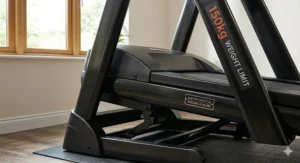 Close-up of a reinforced high-tensile steel frame designed to support users up to 150kg, featuring heavy-duty structural welding.