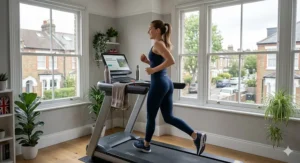 Alt text for image 5: Technical cutaway illustration showing the multi-zone shock absorption system on a beginner treadmill for joint protection and reduced impact.