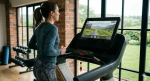 An illustration of the essential safety clip and emergency stop button on a high performance treadmill for UK home fitness safety.