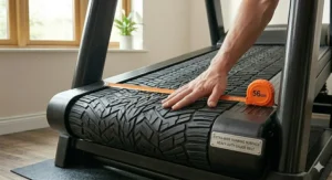 An extra-wide running surface being measured at 56cm, providing a stable and safe platform for larger-framed British users.