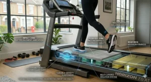 Illustration of the Variable Response Cushioning deck, providing a softer landing than running on British pavements.