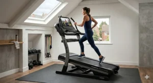 The NordicTrack X22i console displaying an interactive iFIT personal training session with Auto-Adjust technology.