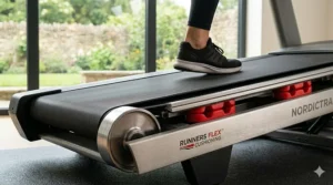 Detailed view of the Runners Flex cushioning system on the NordicTrack Commercial 1750 designed for joint protection.