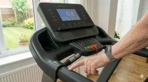 Cushioned treadmill belt designed for joint-friendly physiotherapy at home.