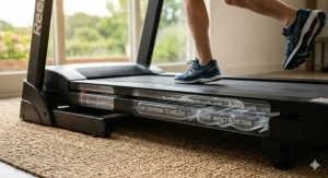 Close-up illustration of the Reebok Jet 300 deck highlighting the air cushioning system designed to reduce joint impact while running.