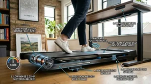 Alt text for image 8: A comparison bar chart comparing daily energy expenditure, focus levels, and posture stress between sitting, standing, and using a walking treadmill desk for home working.
