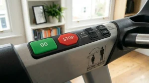 Diagram of built-in handrail controls for rapid speed and incline adjustment, ideal for couples with vastly different training paces.