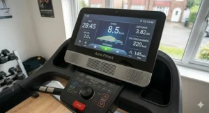 Easy-to-read LED console display showing speed, distance, and calorie burn.