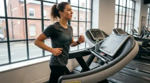 Close-up of supportive running trainers suitable for treadmill cardio workouts.