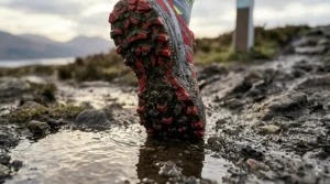 Lightweight mesh material on professional trail running shoes.