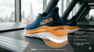 Cross-section of a trainer heel, detailing the stack height, ultra-plush core, and durable rubber pods.