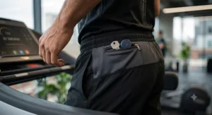 Comfortable elasticated waistband on men's treadmill running shorts.
