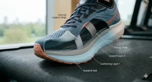 Cross-section diagram showing cushioning levels in a standard road running trainer.