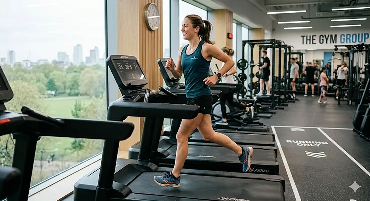 Runner wearing standard road running trainers on a treadmill in a gym. can you use road shoes on treadmill