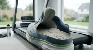 Detailed internal view of a neutral running trainer, highlighting the supportive heel counter and interior cushioning for indoor comfort.