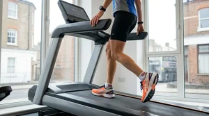 Athlete using treadmill incline settings to simulate hill training for a marathon.