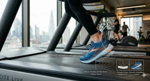 Illustration of foot impact reduction when running on a treadmill.