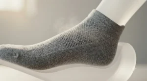 A close-up of the grey running sock, highlighting the integrated, open-knit mesh zones for enhanced ventilation and temperature regulation.