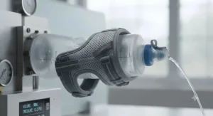 Ergonomic hand strap on a bottle for comfortable running grip.