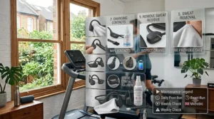 A simple guide on how to clean and maintain bone conduction headphones after a sweaty run on a treadmill.