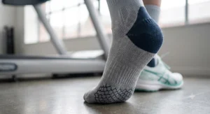 High-quality treadmill socks with arch support and grip for stable foot positioning.