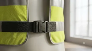Close-up of durable stitching and adjustable side straps on a budget-friendly running vest.