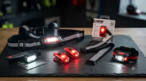 Selection of top-rated rechargeable LED running lights displayed against a dark background.