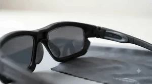 Rubber grip nose pads ensuring a secure fit for running sunglasses for prescription wearers.