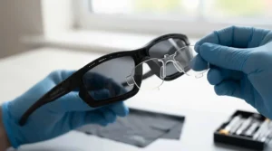 Removable optical insert used in running sunglasses for prescription wearers.