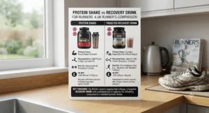 Infographic comparing protein shakes and targeted recovery drinks for British distance runners.