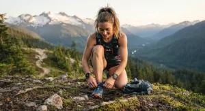 Runner outdoors wearing a GPS sports watch to help decide between a Polar and Garmin running watch.